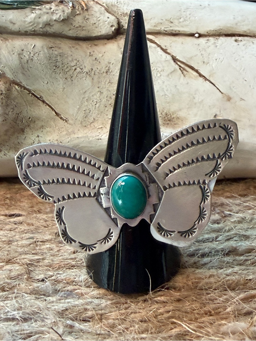 Rick Enriquez Navajo Handcrafted Sterling Silver Butterfly Turquoise Stone